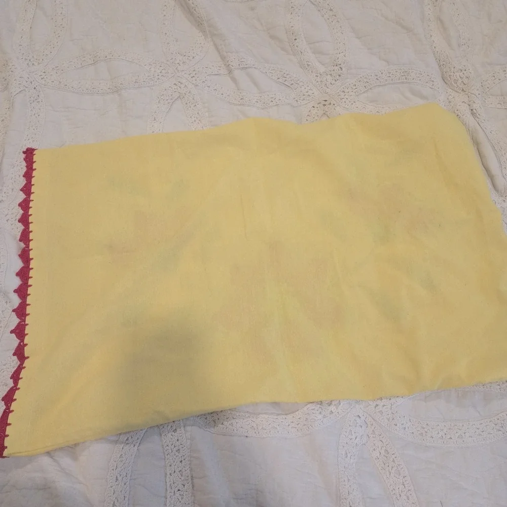 Vintage Mexican Boho Hand Embroidered Pillowcase Standard Yellow & Fuschia